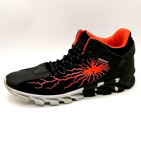 Bronax Mens Lace Up Sneakers Black Orange Spider‎ Design Round Toe Flat EUR 48 - Picture 1 of 9